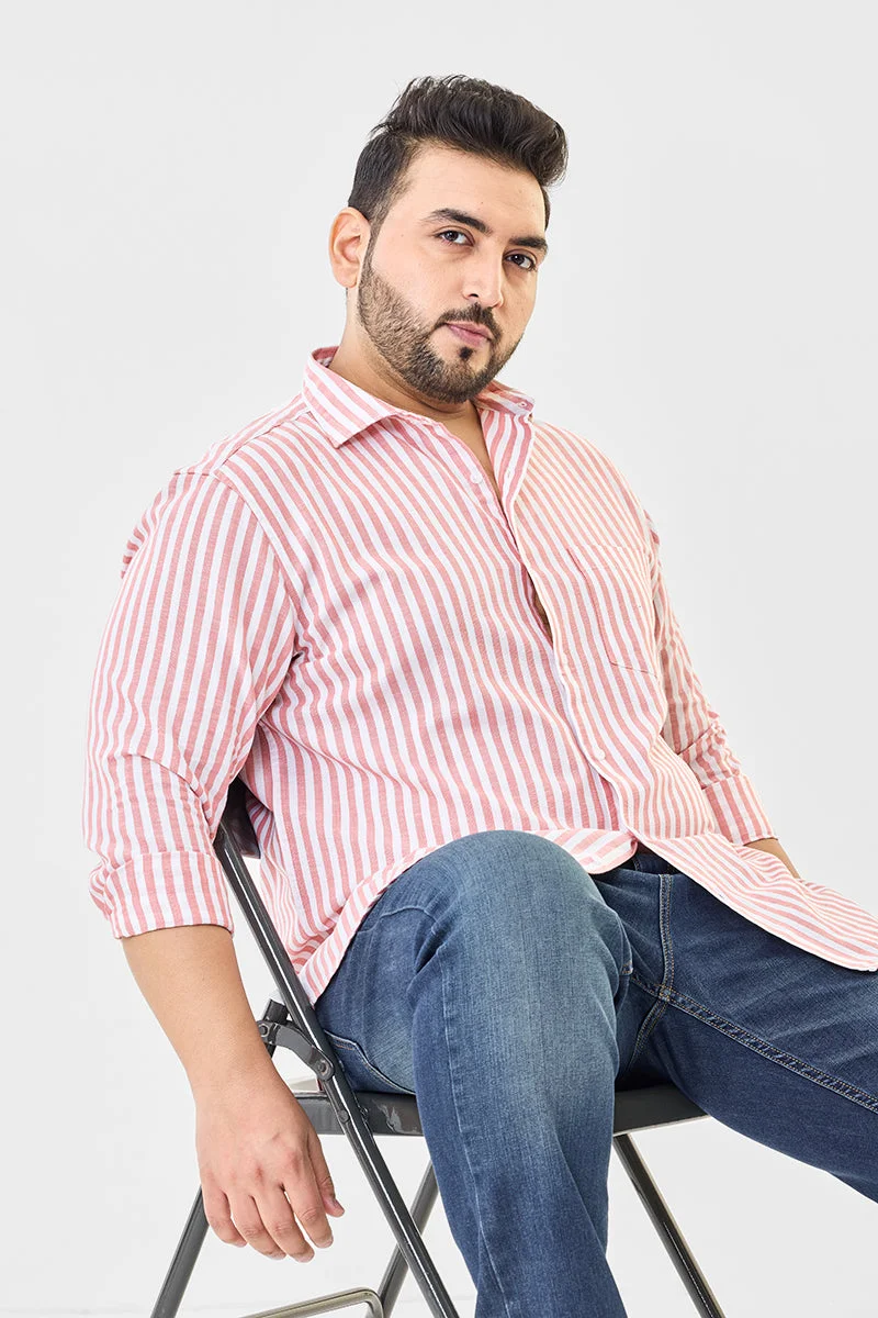 سنيتش Linen Blend Stripes Plus Size Shirt